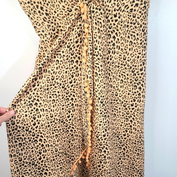 America and Beyond cheetah print pom pom high low faux wrap dress NWT - Picture 2 of 10